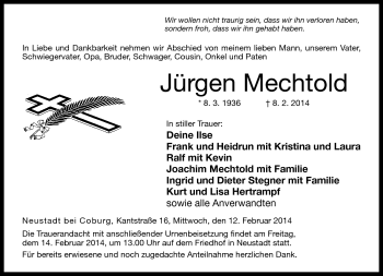 Traueranzeige von Jürgen Mechtold von Neue Presse Coburg