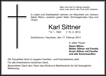 Traueranzeige von Karl Sittner von Frankenpost