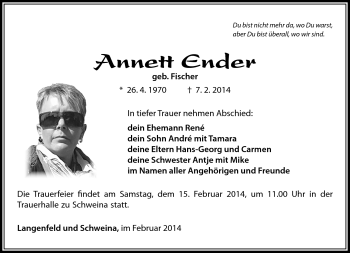Traueranzeige von Annett Ender von Südthüringer Presse