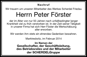 Traueranzeige von Peter Förster von Frankenpost