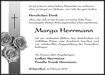 Traueranzeige von Marga Hoffmann von Südthüringer Presse