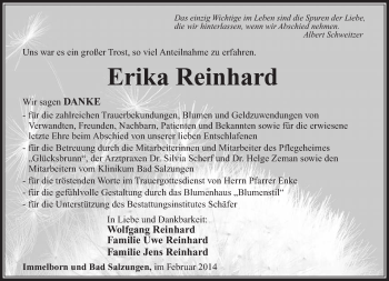 Traueranzeige von Erika Reinhard von 26010