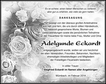 Traueranzeige von Adelgunde Eckardt von Südthüringer Presse