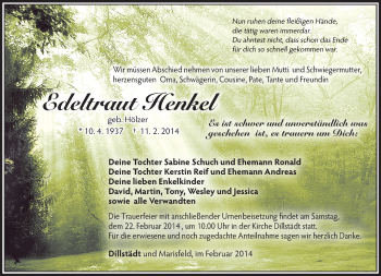 Traueranzeige von Edeltraud Henkel von 23018