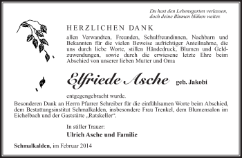 Traueranzeige von Elfriede Asche von 26011