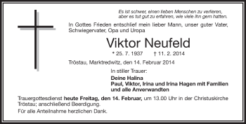 Traueranzeige von Viktor Neufeld von 23321