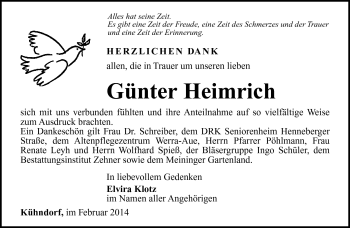 Traueranzeige von Günter Heimrich von Südthüringer Presse