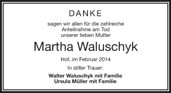 Traueranzeige von Martha Waluschyk von 23313