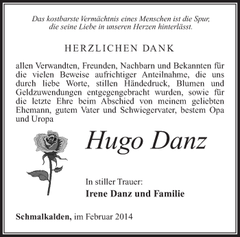 Traueranzeige von Hugo Danz von 26011
