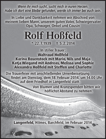 Traueranzeige von Rolf Hoßfeld von 26010