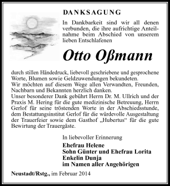 Traueranzeige von Otto Oßmann von Südthüringer Presse
