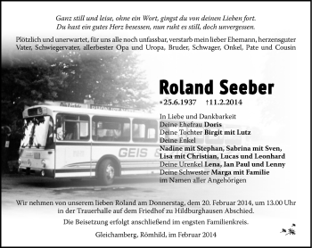 Traueranzeige von Roland Seeber von Südthüringer Presse