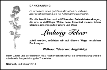 Traueranzeige von Ludwig Telser von Südthüringer Presse