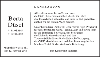 Traueranzeige von Berta Düsel von 23051
