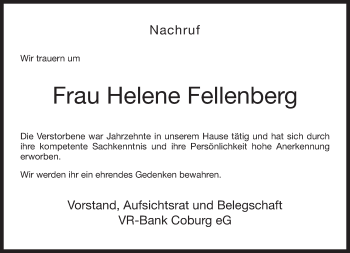 Traueranzeige von Helene Fellenberg von 23048
