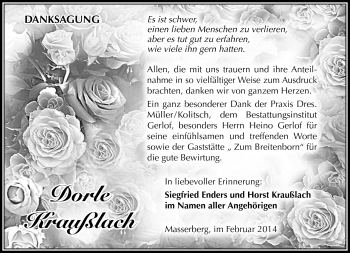 Traueranzeige von Dorle Kraußlach von Südthüringer Presse