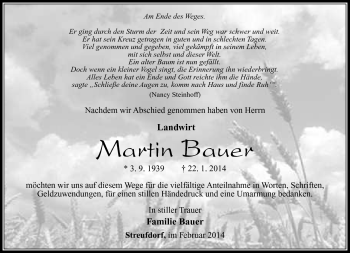 Traueranzeige von Martin Bauer von Südthüringer Presse