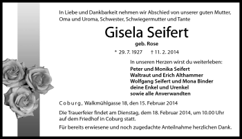 Traueranzeige von Gisela Seifert von Neue Presse Coburg