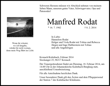 Traueranzeige von Manfred Rodat von Neue Presse Coburg