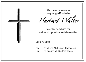 Traueranzeige von Hartmut Walter von Südthüringer Presse