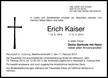 Traueranzeige von Erich Kaiser von Neue Presse Coburg