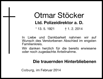 Traueranzeige von Otmar Stöcker von Neue Presse Coburg