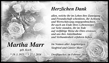 Traueranzeige von Martha Marr von Südthüringer Presse