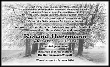 Traueranzeige von Roland Herrmann von Südthüringer Presse