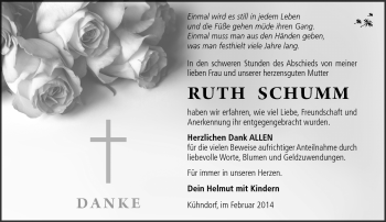 Traueranzeige von Ruth Schumm von Südthüringer Presse