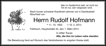 Traueranzeige von Rudolf Hofmann von Frankenpost