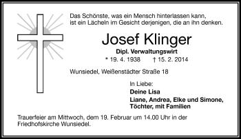 Traueranzeige von Josef Klinger von Frankenpost