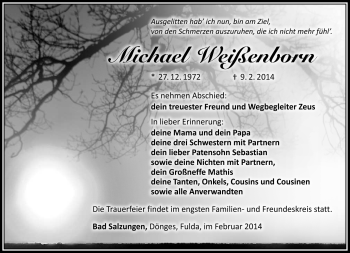 Traueranzeige von Michael Weißenborn von Südthüringer Presse
