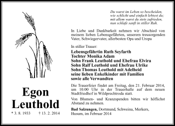 Traueranzeige von Egon Leuthold von Südthüringer Presse
