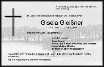 Traueranzeige von Gisela Gleißner von Frankenpost