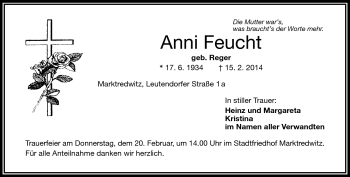 Traueranzeige von Anni Feucht von Frankenpost