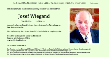 Traueranzeige von Josef Wiegand von Südthüringer Presse