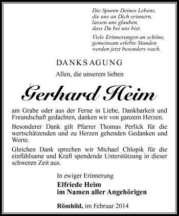 Traueranzeige von Gerhard Heim von Südthüringer Presse