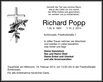 Traueranzeige von Richard Popp von Frankenpost