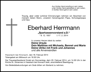 Traueranzeige von Eberhardq Herrmann von Neue Presse Coburg