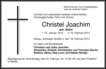 Traueranzeige von Christel Joachim von Frankenpost