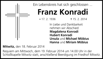 Traueranzeige von Franz Konradi von Neue Presse Coburg