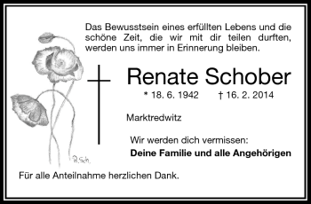 Traueranzeige von Renate Schober von Frankenpost