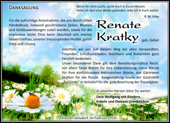 Traueranzeige von Renate Kratky von Südthüringer Presse
