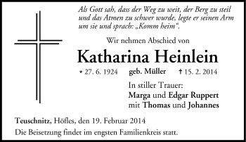 Traueranzeige von Katharina Heinlein von Neue Presse Coburg