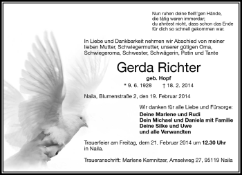 Traueranzeige von Gerda Richter von Frankenpost