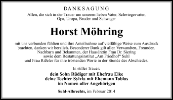 Traueranzeige von Horst Möhring von Südthüringer Presse