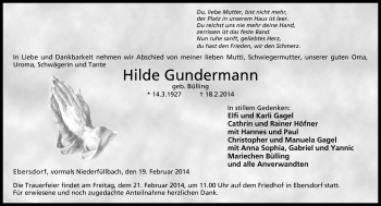 Traueranzeige von Hilde Gundermann von Neue Presse Coburg