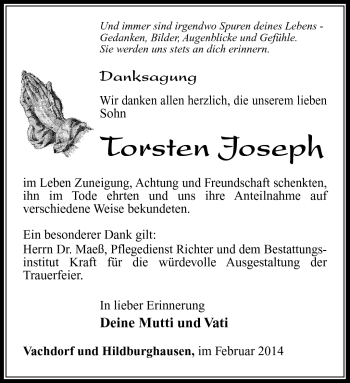 Traueranzeige von Torsten Joseph von Südthüringer Presse
