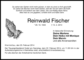Traueranzeige von Reinwald Fischer von Neue Presse Coburg