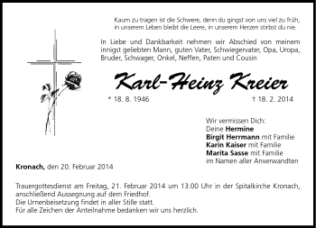 Traueranzeige von Karl-Heinz Kreier von Neue Presse Coburg
